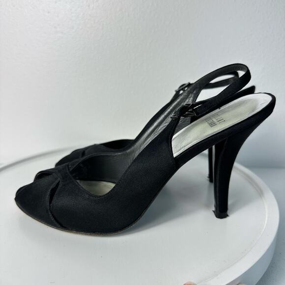 Stuart Weitzman Heels Slingback Satin Open Toe Pumps Stiletto Shoes Black 9 - Picture 13 of 13
